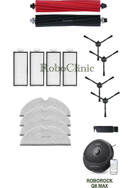 Roborock Q8 Max Yedek Ana Fırça, Yan Fırça, Hepa Filtre, Mop - 15 Parça