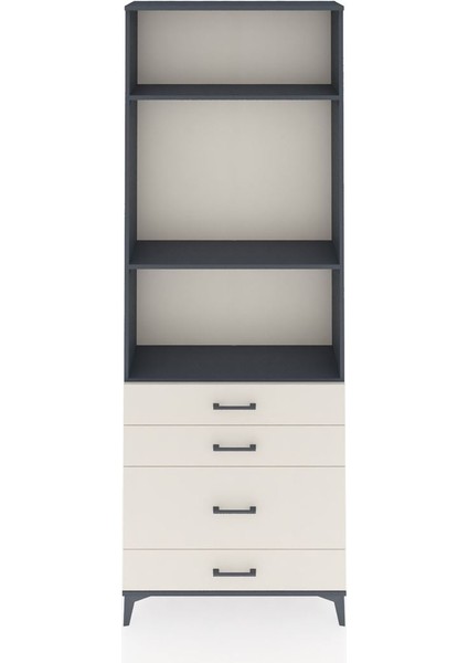 Arges Dolap 3 Raflı 4 Çekmeceli 88X30X243 Antrasit-Aytaşı