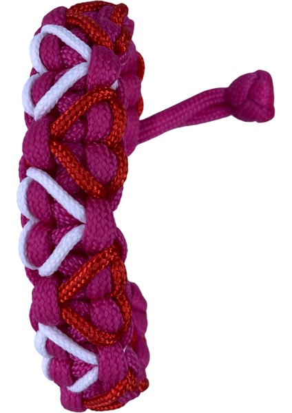 Pembe Üstü Kırmızı Beyaz Kalp Desenli Paracord Bileklik
