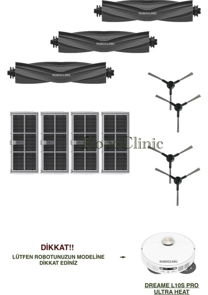Dreame L10S Pro Ultra Heat Yedek Ana Fırça, Yan Fırça, Hepa Filtre - 11 Parça