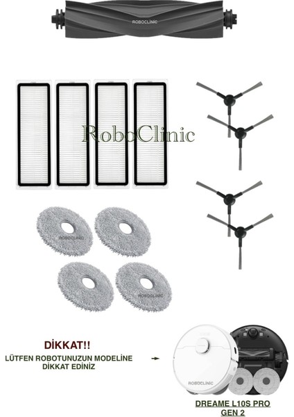 Dreame L10S Pro Gen 2 Yedek Ana Fırça, Yan Fırça, Hepa Filtre, Mop - 13 Parça