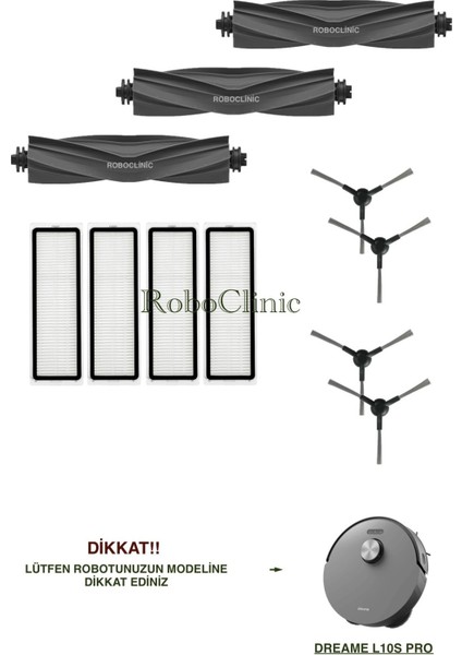 Dreame L10S Pro Yedek Ana Fırça, Yan Fırça, Hepa Filtre - 11 Parça
