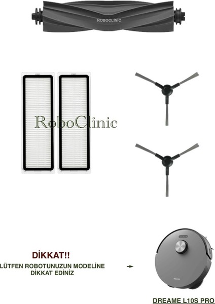 Dreame L10S Pro Yedek Ana Fırça, Yan Fırça, Hepa Filtre - 5 Parça