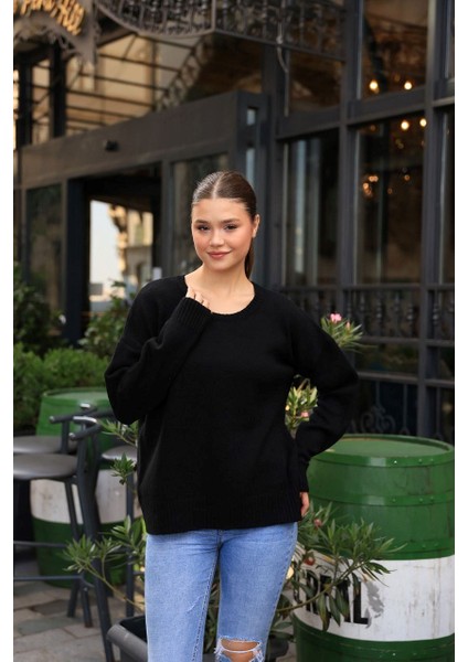 Latmos Düz Triko Kazak- Siyah