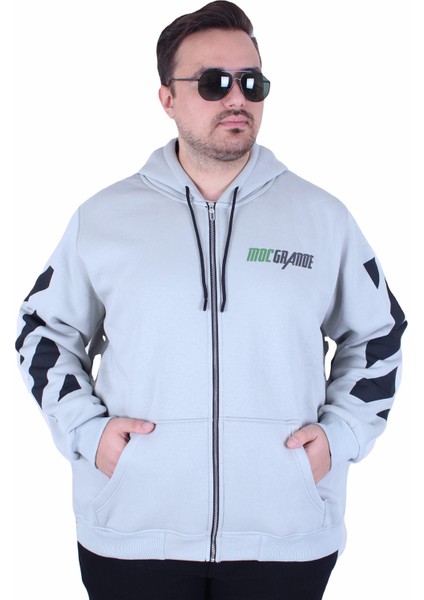 Mocgrande Büyük Beden Kapüşonlu Fermuarlı 3ip Sweat Mg 25718 Grı