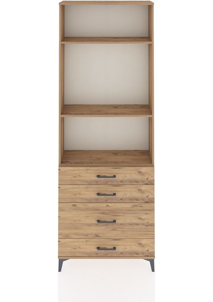 Arges Dolap 3 Raflı 4 Çekmeceli 88X30X243 Çam-Çam