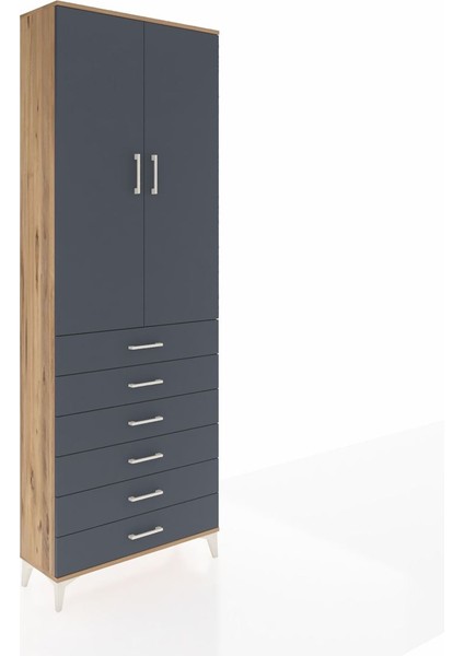 Arges Dolap 3 Raflı 6 Çekmeceli 2 Kapaklı 88X30X243 Çam-Antrasit fiyatları