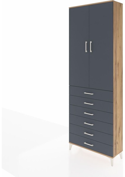 Arges Dolap 3 Raflı 6 Çekmeceli 2 Kapaklı 88X30X243 Çam-Antrasit modelleri