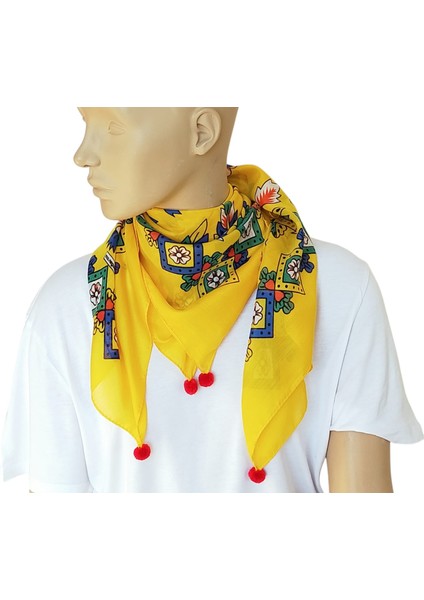 Kırmızı Ponponlu Çengelköy Otantik Yazma Fular Eşarp