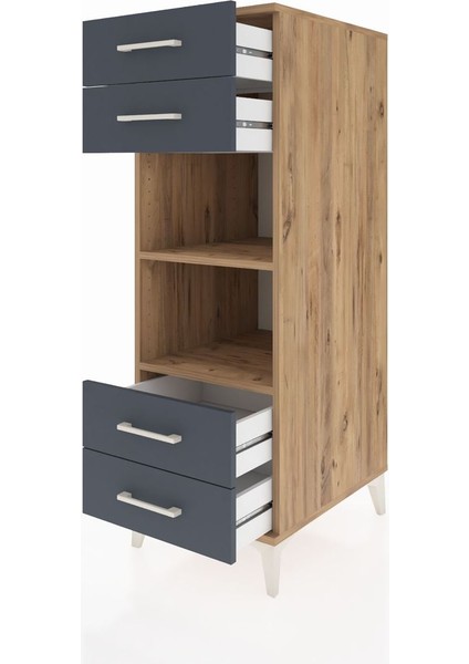 Kronos Dolap 2 Raflı 4 Çekmeceli 44X59X134 Çam-Antrasit fırsatları