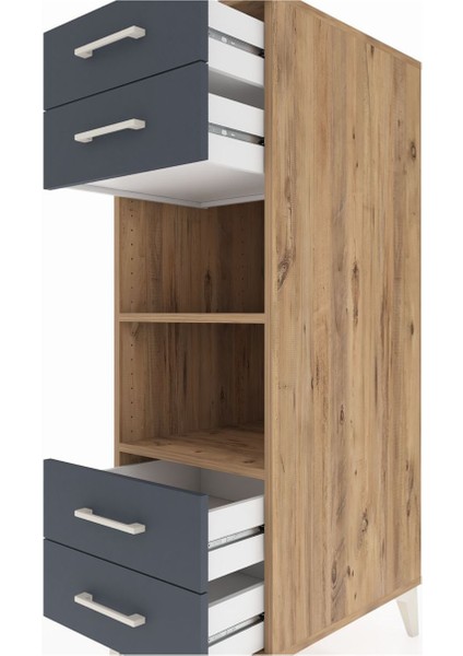 Kronos Dolap 2 Raflı 4 Çekmeceli 44X59X134 Çam-Antrasit indirimleri
