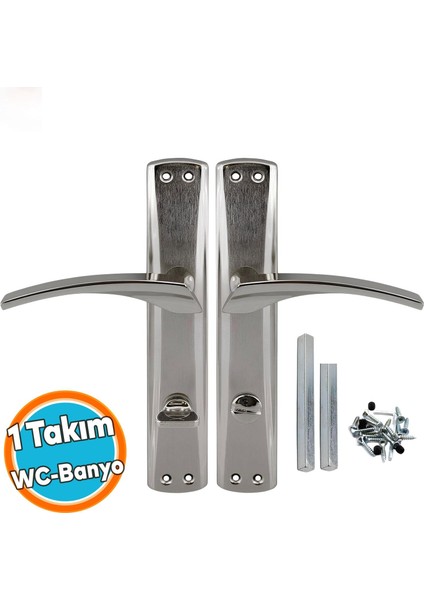 Kapı Kolu Wc Banyo Nikel Inox Aynalı Sağa Sola Uygun Iç Dış Wc Kapısı Kilitlenebilir 1 Takım
