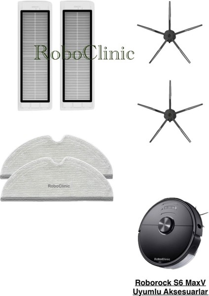 Roborock S6 Maxv Yedek Yan Fırça, Hepa Filtre, Mop - 6 Parça