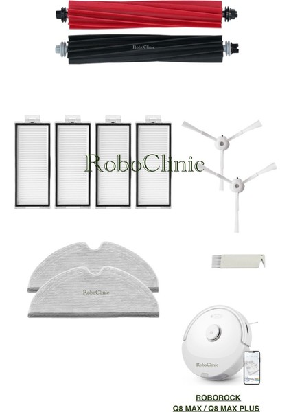 Roborock Q8 Max Plus Yedek Ana Fırça, Yan Fırça, Hepa Filtre, Mop - 11 Parça