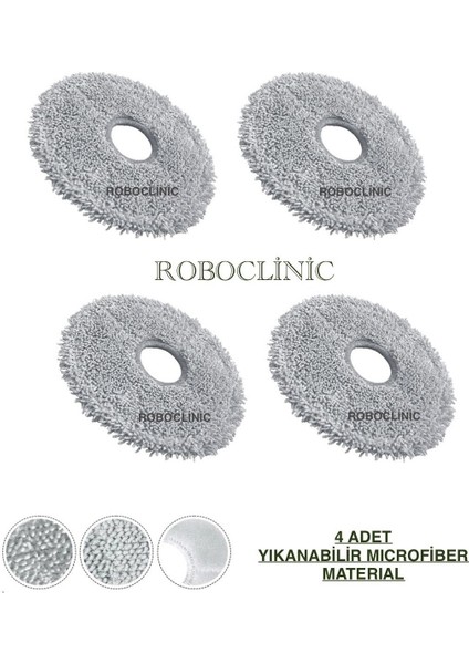 Xiaomi Robot Vacuum X10+ (Plus) / X20+ (Plus) Robot Süpürge Uyumlu Yedek Mop 4 Parça