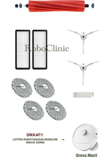 Roborock Q revo s / Q revo pro / Q revo Maxv / Robot Süpürge Uyumlu Yedek Fırça, Hepa Filtre, Mop - 10 Parça