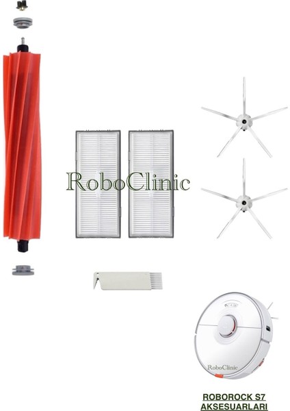 Roborock S7 / S7 Sonic Mopping Robot Süpürge Uyumlu Yedek Fırça, Hepa Filtre - 6 Parça