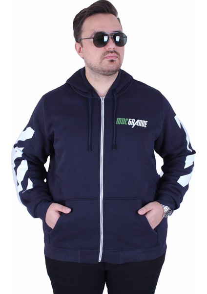 Mocgrande Büyük Beden Kapüşonlu Fermuarlı 3ip Sweat Mg 25718 Lacıvert