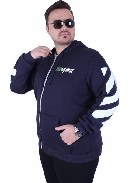 Mocgrande Büyük Beden Kapüşonlu Fermuarlı 3ip Sweat Mg 25718 Lacıvert modelleri