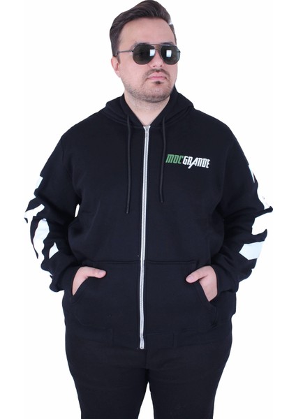 Mocgrande Büyük Beden Kapüşonlu Fermuarlı 3ip Sweat Mg 25718 Sıyah