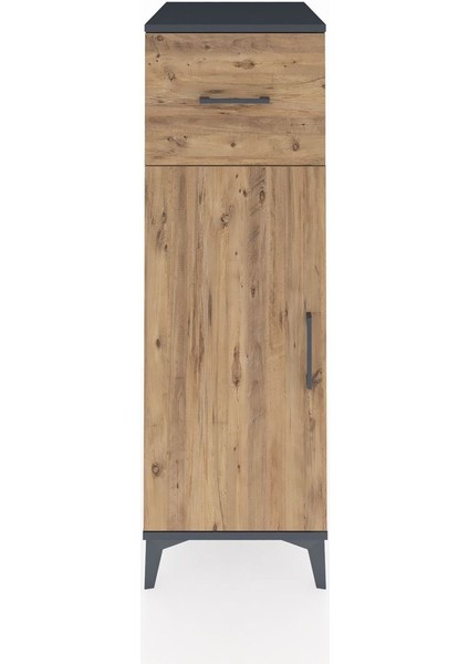 Kronos Dolap 2 Raflı Tek Çekmeceli Tek Kapaklı 44X59X134 Antrasit-Çam