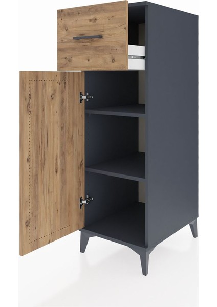 Kronos Dolap 2 Raflı Tek Çekmeceli Tek Kapaklı 44X59X134 Antrasit-Çam fırsatları