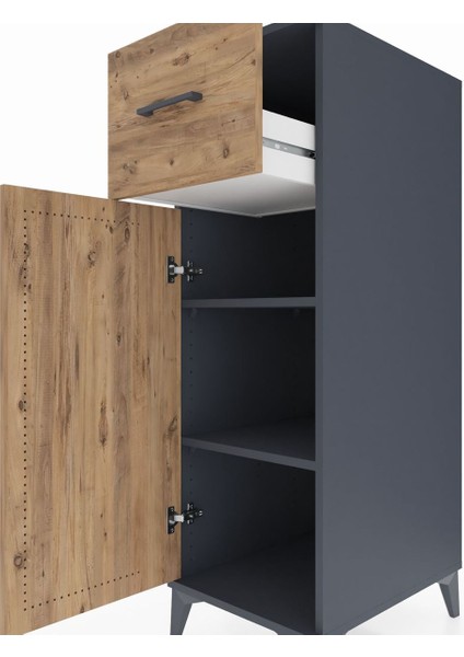Kronos Dolap 2 Raflı Tek Çekmeceli Tek Kapaklı 44X59X134 Antrasit-Çam indirimleri