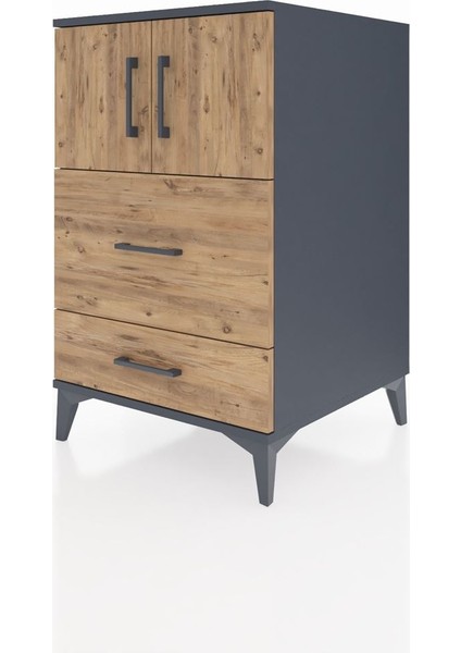 Kronos Komodin Tek Raflı 2 Çekmeceli 2 Kapaklı 60X59X96 Antrasit-Çam modelleri