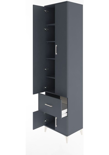 Hyperion Dolap 5 Raflı Tek Çekmeceli 4 Kapaklı 60X44X243 Antrasit-Antrasit fırsatları