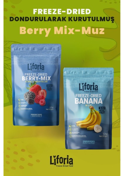 2’li Dondurularak Kurutulmuş Kuru Meyve - Sağlıklı Atıştırmalık - Berry Mix ve Muz Kurusu Freeze Dried