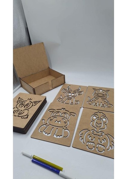 Ahşap Montessori Vahşi Yaşam Hayvanları Çizim Seti Kutulu 15 Adet