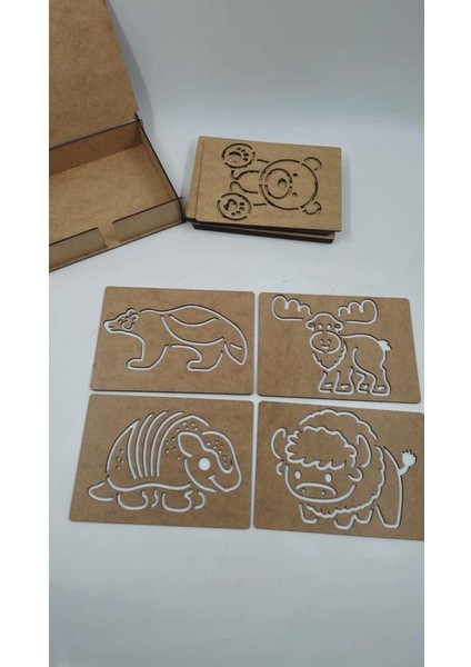 Ahşap Montessori Vahşi Yaşam Hayvanları Çizim Seti Kutulu 15 Adet indirimleri