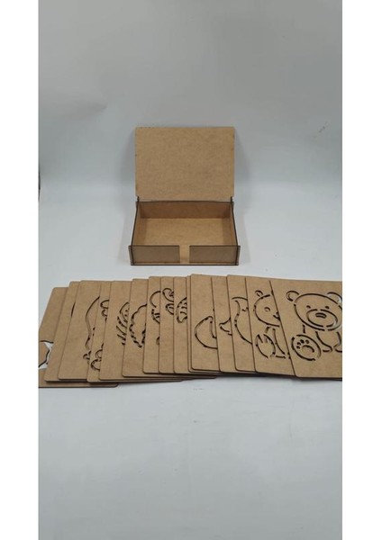 Ahşap Montessori Vahşi Yaşam Hayvanları Çizim Seti Kutulu 15 Adet