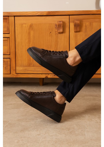 Tommy Erkek Deri Sneaker Ayakkabı Acı Kahve