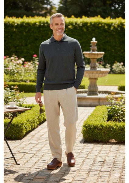 Erkek Kazak Premium Yün Tarzı Klasik Polo Yaka Düğmeli Cepli Rahat Tam Kalıp fiyatları