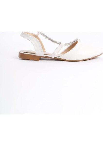 Hannah Lastikli Ortopedik Rahat Taban Taş Detaylı Kadın Babet Ayakkabı Ckt - Beyaz