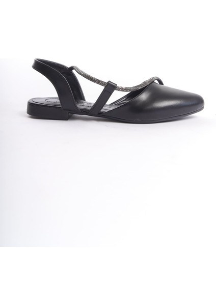 Hannah Lastikli Ortopedik Rahat Taban Taş Detaylı Kadın Babet Ayakkabı Cst - Siyah