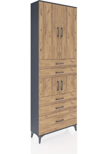 Arges Dolap 4 Raflı 5 Çekmeceli 4 Kapaklı 88X30X243 Antrasit-Çam fiyatları