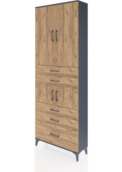 Arges Dolap 4 Raflı 5 Çekmeceli 4 Kapaklı 88X30X243 Antrasit-Çam modelleri