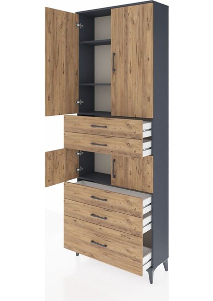 Arges Dolap 4 Raflı 5 Çekmeceli 4 Kapaklı 88X30X243 Antrasit-Çam fırsatları