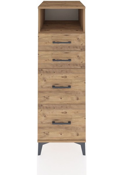 Kronos Dolap Tek Raflı 4 Çekmeceli 44X59X134 Çam-Çam