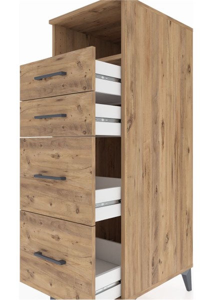 Kronos Dolap Tek Raflı 4 Çekmeceli 44X59X134 Çam-Çam indirimleri
