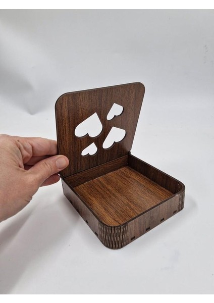 Ahşap Dekoratif Kutu 12 cm x 12 cm x 3 cm No1