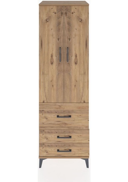 Hyperion Dolap 4 Raflı 3 Çekmeceli 2 Kapaklı 60X44X195 Çam-Çam