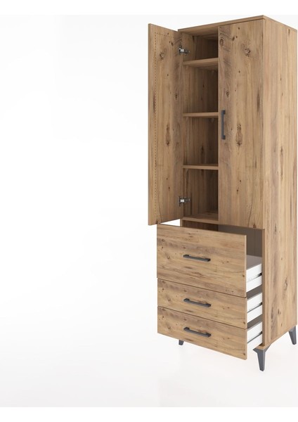 Hyperion Dolap 4 Raflı 3 Çekmeceli 2 Kapaklı 60X44X195 Çam-Çam fırsatları