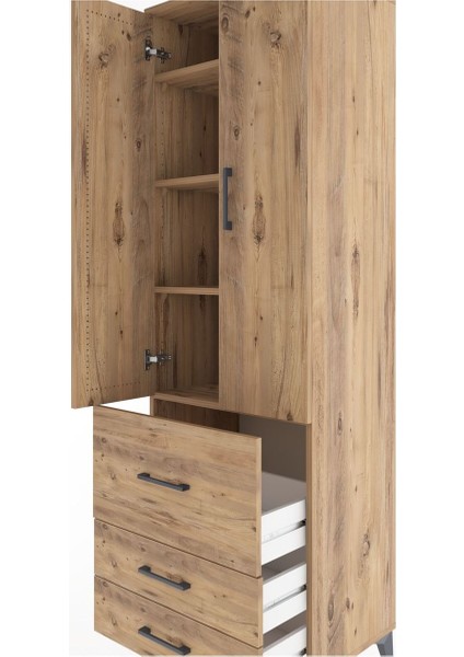 Hyperion Dolap 4 Raflı 3 Çekmeceli 2 Kapaklı 60X44X195 Çam-Çam indirimleri