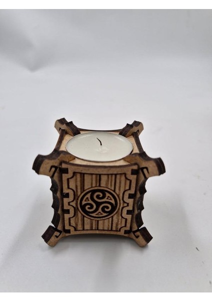 Ahşap Dekoratif Rustik Mumluk Tealight Mum Uyumlu 6 cm x 6 cm