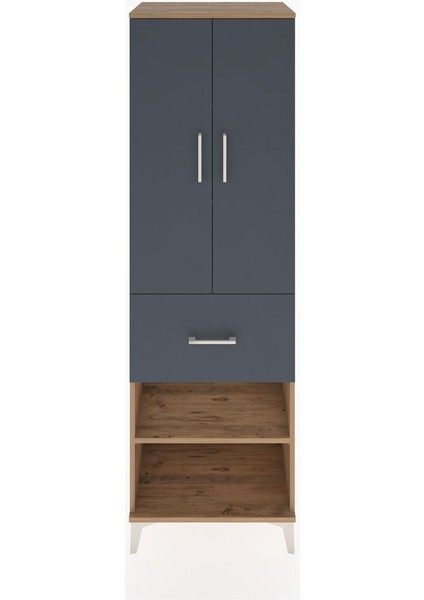 Hyperion Dolap 4 Raflı Tek Çekmeceli 2 Kapaklı 60X44X195 Çam-Antrasit