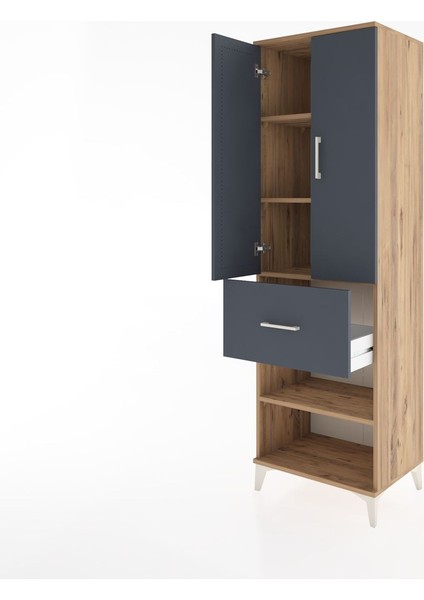 Hyperion Dolap 4 Raflı Tek Çekmeceli 2 Kapaklı 60X44X195 Çam-Antrasit fırsatları