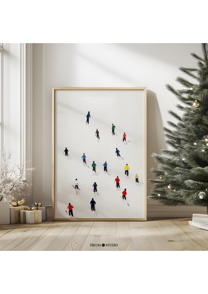 Minimalist Kış Kayakçıları Duvar Sanatı - Dağ Dekoru | Kayak ve Kış Sporları Severler Için Sanat |